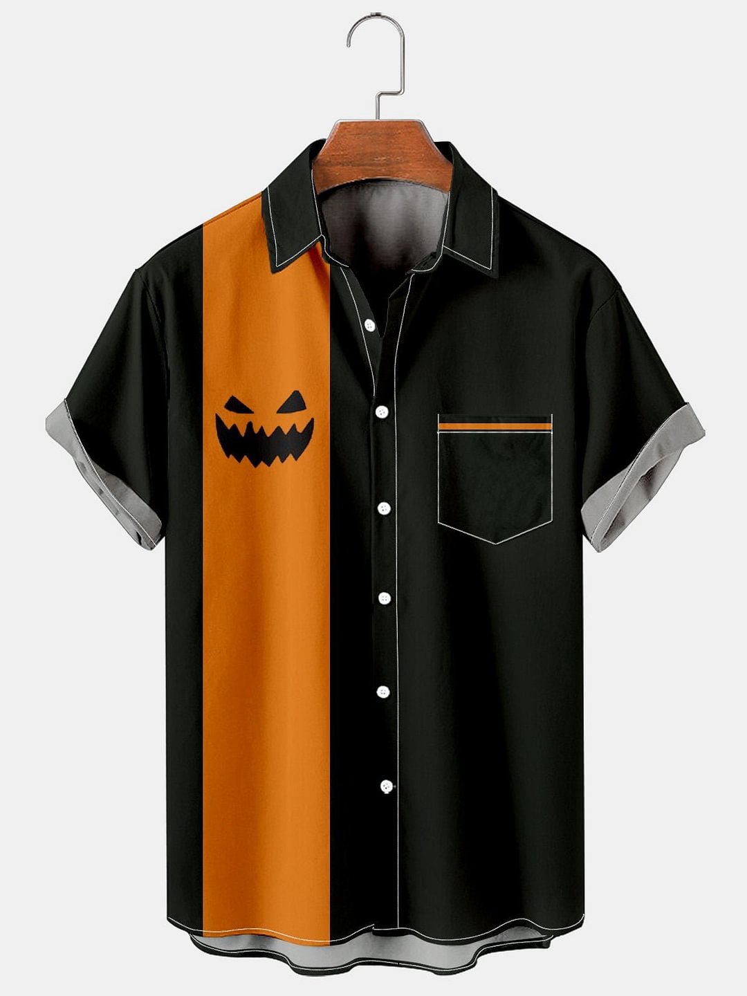 Men's Simple Halloween Pumpkin Smiley Patchwork Casual Shirt