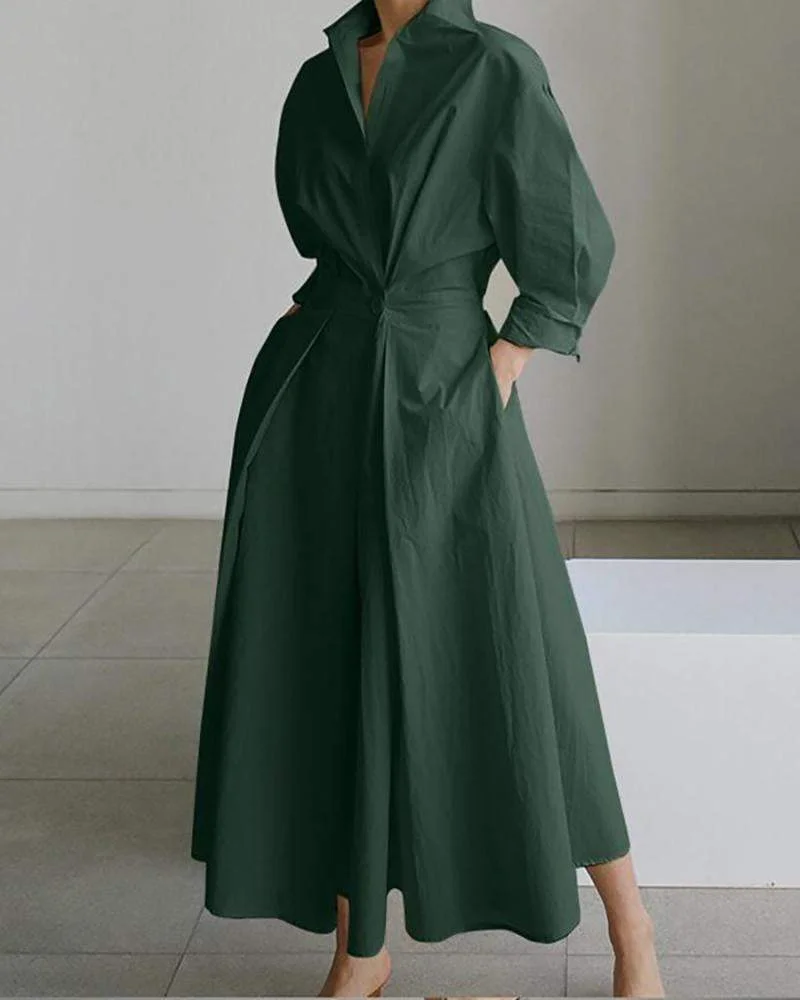 Stylish Solid Color Long Sleeve Dress