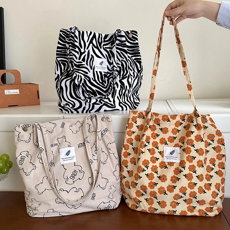 Women’s Corduroy Printing Classic Style Square Magnetic Buckle Shoulder Bag