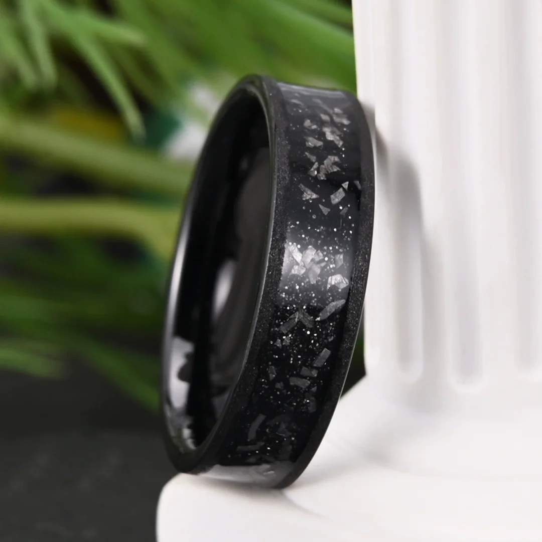 6MM Couple Tungsten Carbide Rings Mens Womens Meteorite-set Electroplated Black Sandblasted Wedding Bands