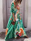 Floral-Print Batwing Sleeves Maxi Dress
