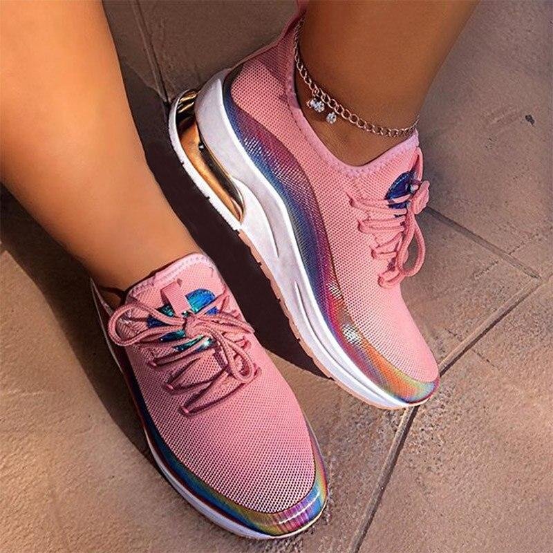 2020 New Sneaker Women Flat Mesh Ladies Lace Up Vulcanized Shoes Casual Breathable Comfort Walking Shoes Female Plus Size 43 1102