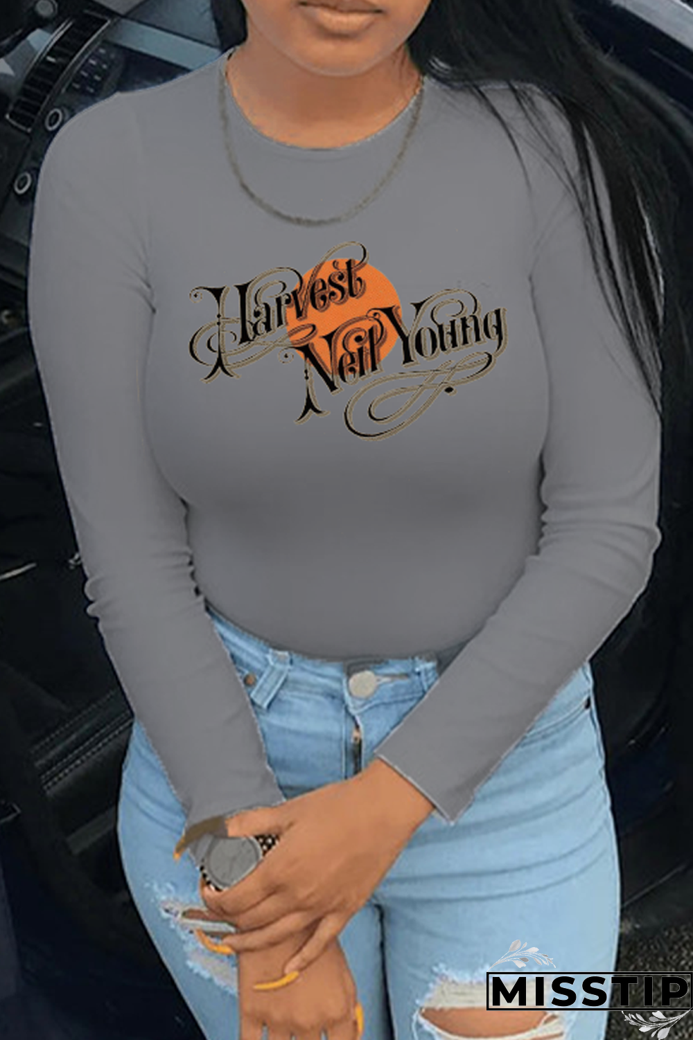 Navy Blue Casual Street Print Patchwork Letter O Neck Tops