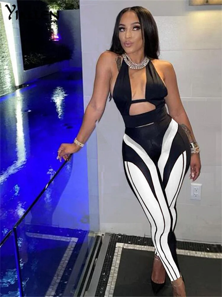 Yiallen Women Y2K High Waist Patchwork Casual Skinny Stretch Trousers 2021 New Fashion Club Streetwear Female Leggings Pant