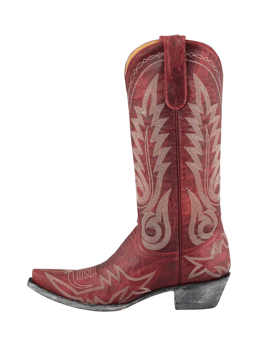 Maroon Snip Toe Embroidered Block Heel Wide Calf Cowgirl Boots