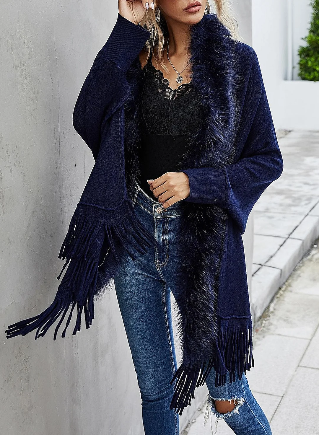 Autumn And Winter Fur Collar Shawl Cardigan Sweater Coat
