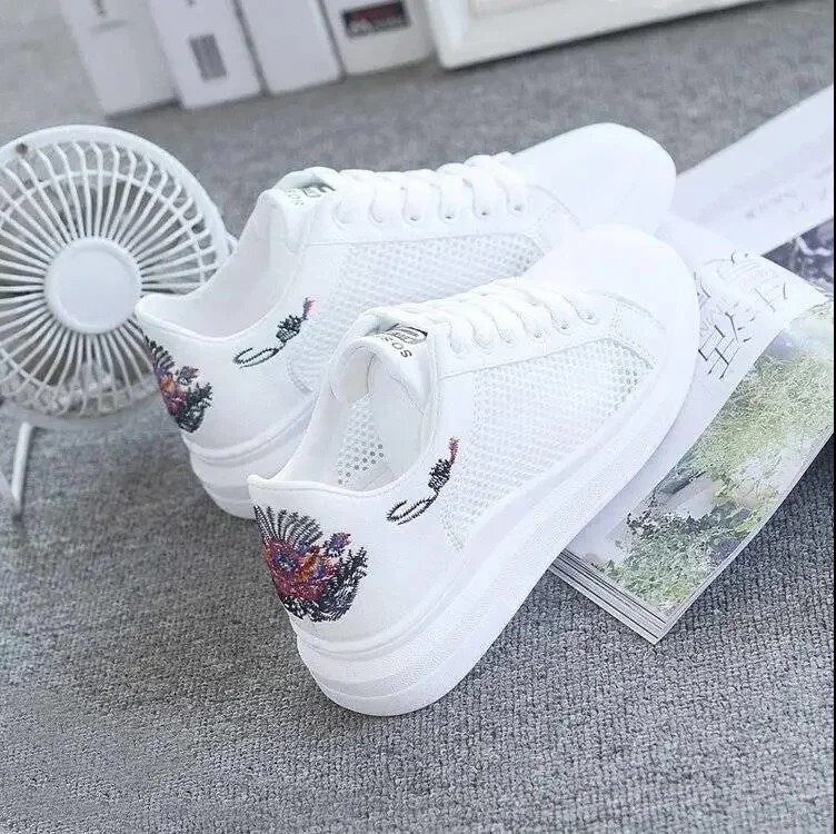 Qengg Spring Fashion Platform Sneakers Women Comfortable Women Casual Shoes Lightweight Lace-up Breathable Mesh Shoes Woman Tenis