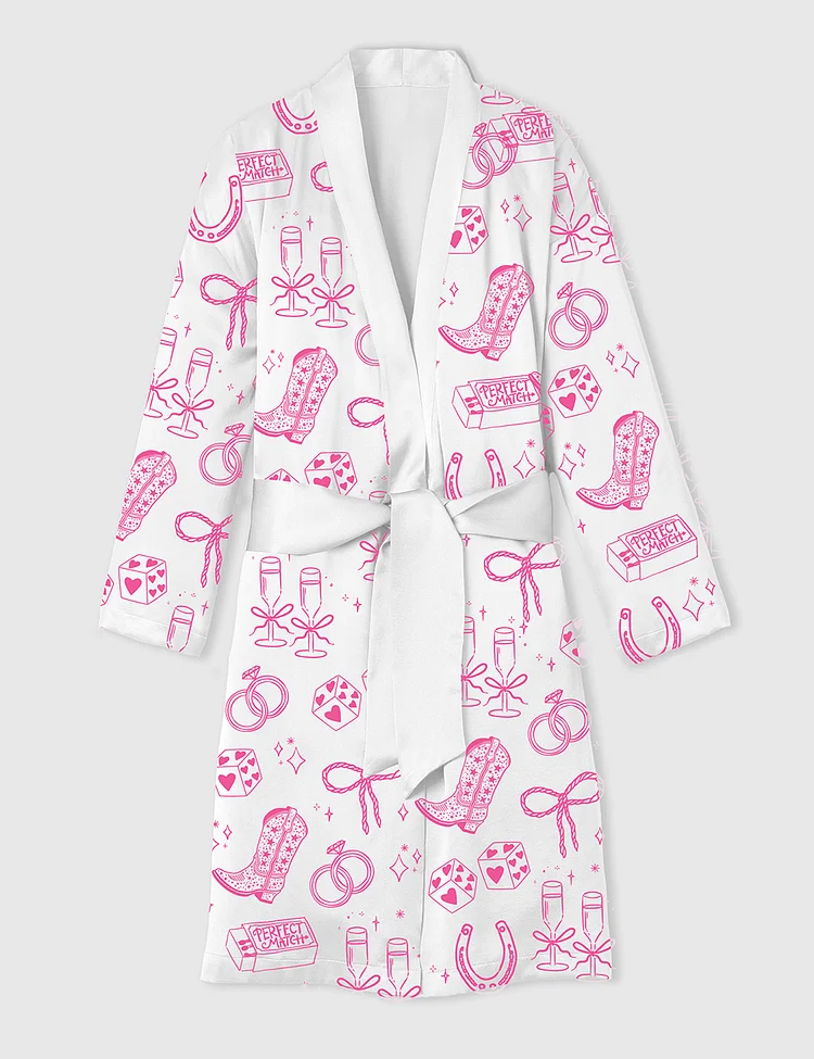 Women&rsquo;s Going To The Chapel Cowgirl Bride Coquette Bridal Bow Floral Wedding Satin Bathrobe