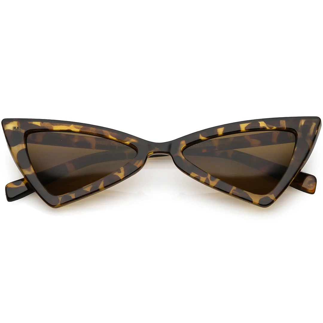 Women's Thin Extreme Cat Eye glasses Neutral Colored Flat Lens 51mm