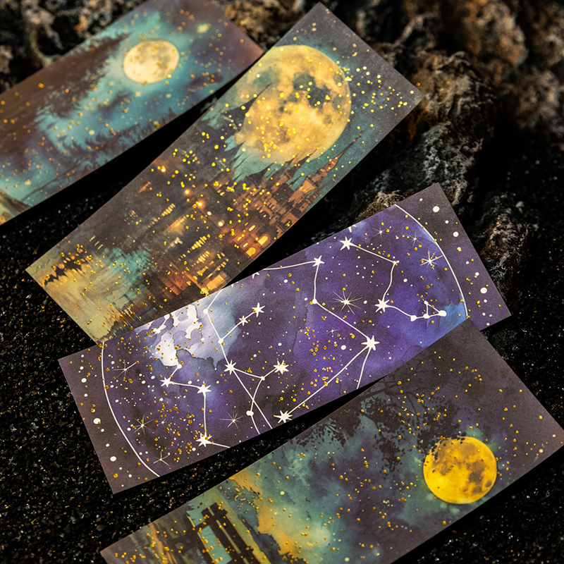 소재 종이 - 문 섀도우 길디드 시리즈 빈티지 플라워 문 랜드스케이프 브론징