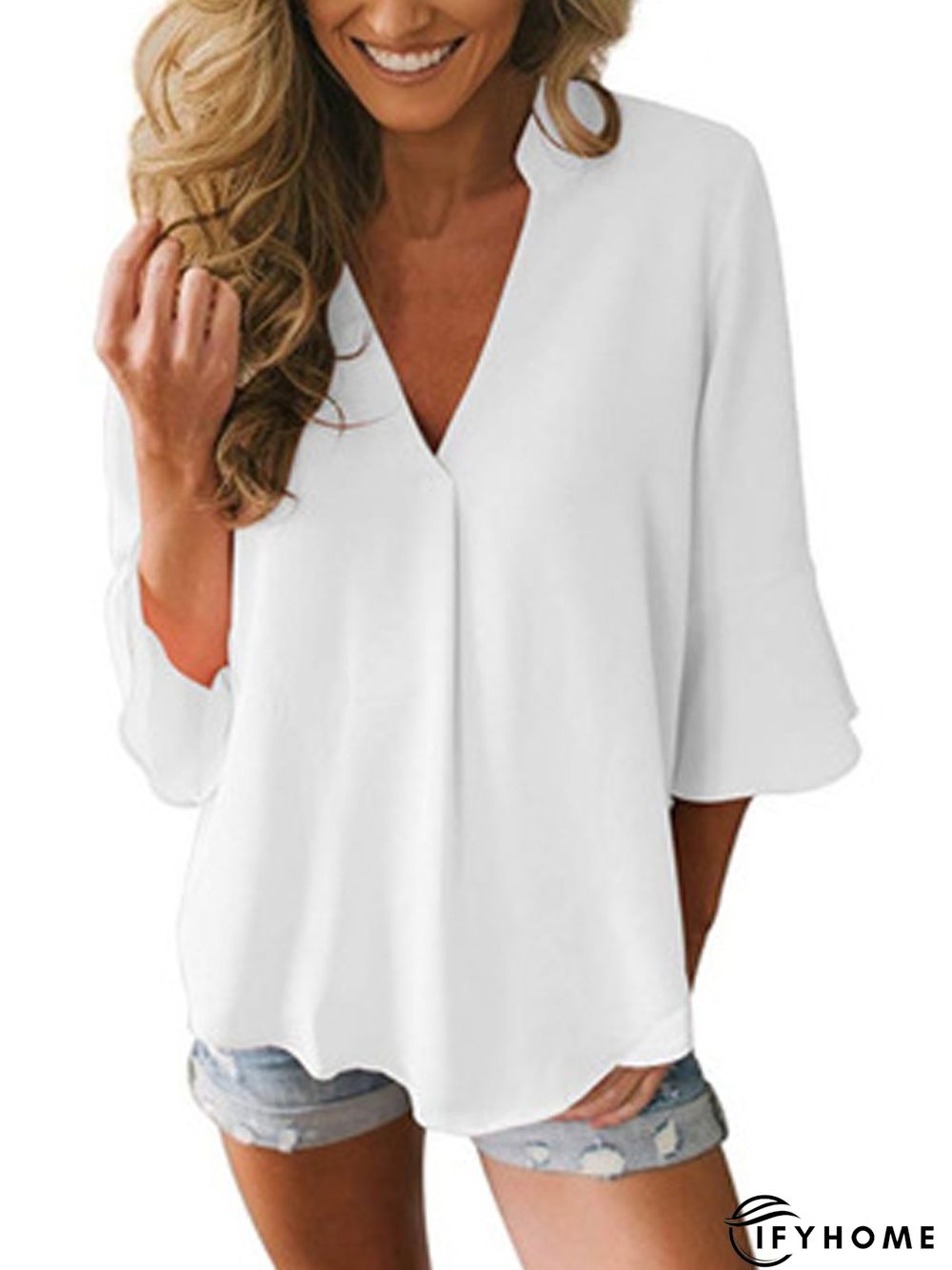 Women 3/4 Sleeve Summer Casual V-neck Tunic Top | IFYHOME