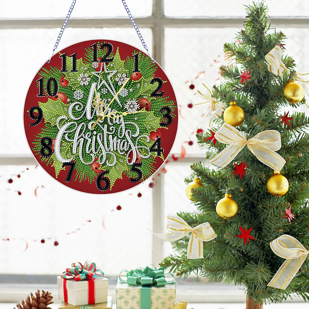 2D Flat DIY Xmas Diamond Painting Ornament with Clock Function Creative Craft