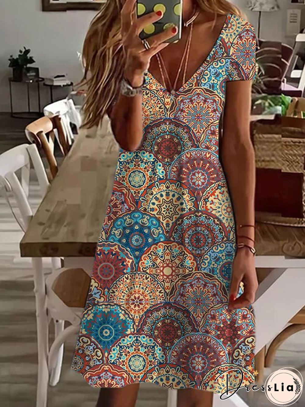 Geometric Short sleeve Casual Dresses