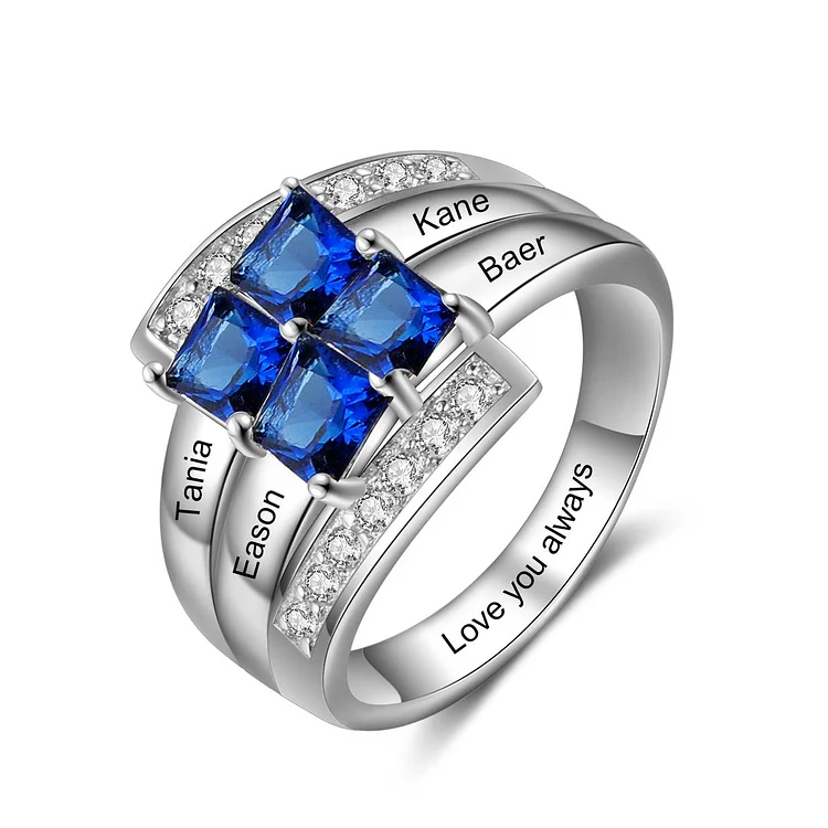 September Birthday Gift Personalized Mothers Ring With 4 Birthstones Engraved Names Ring Gift For Women