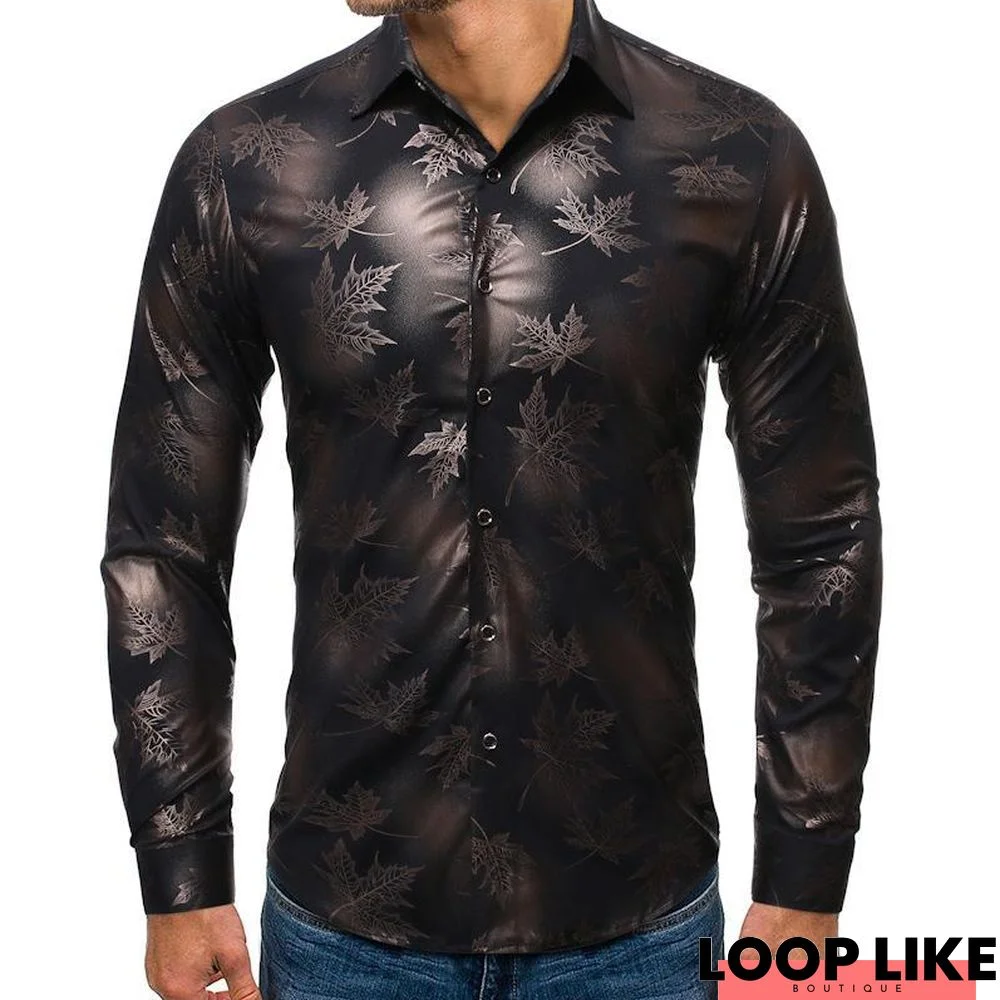 Men's Fashion Collar Long Sleeve Floral Shirts