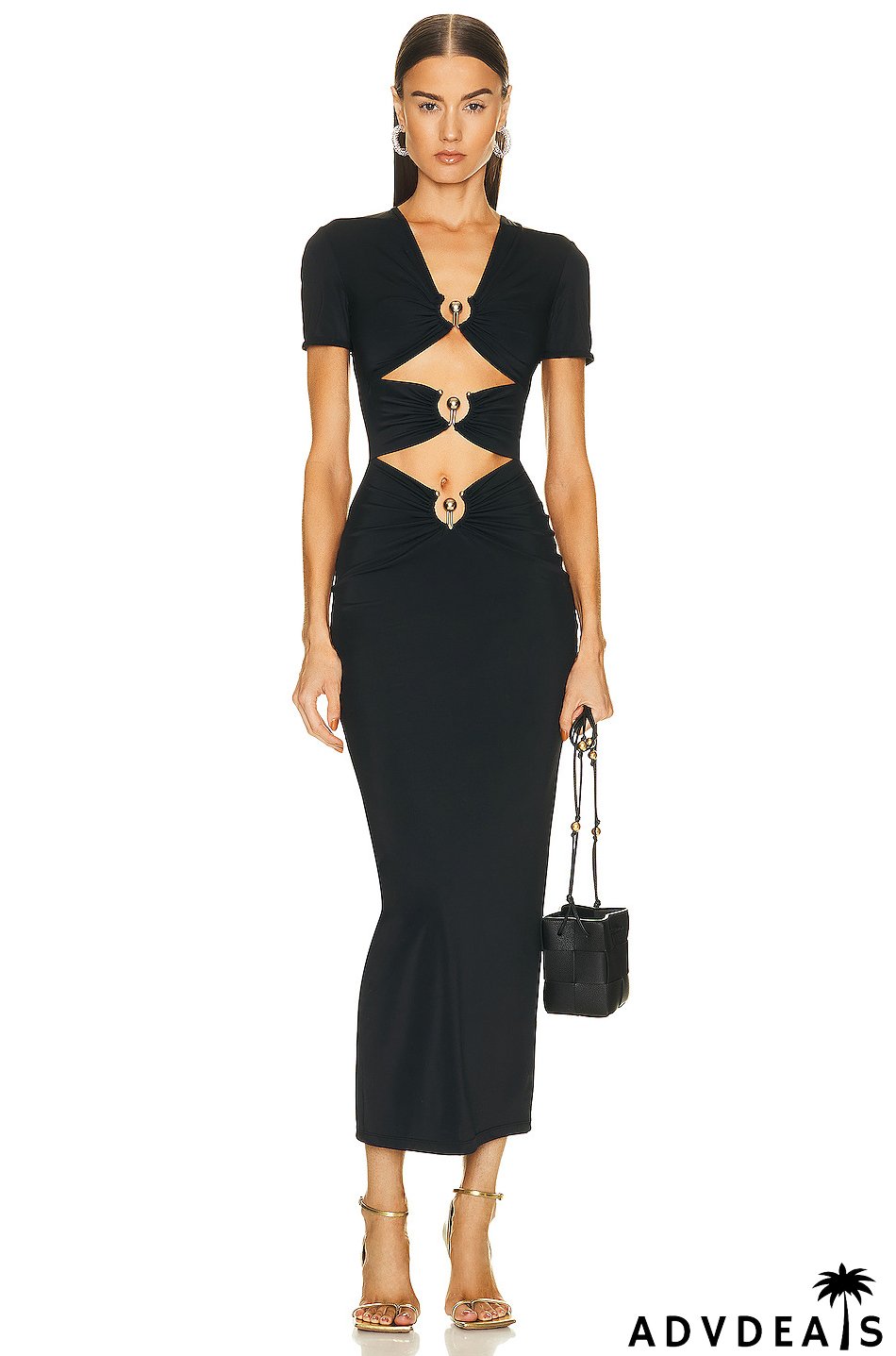 Women's Summer Metallic Sexy And Elegant Long Slim-Fitting Short-Sleeved Bandage Dress