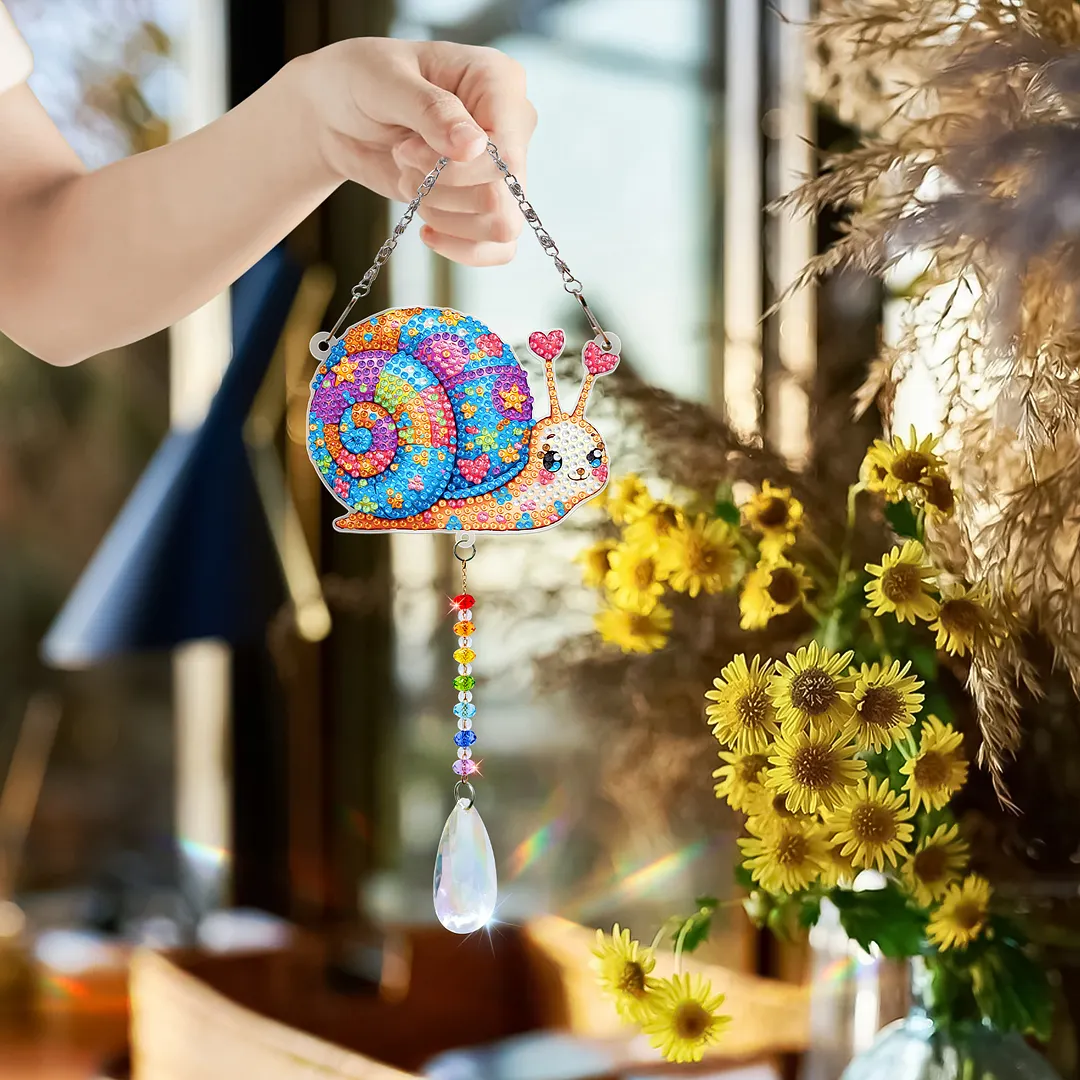 2Pcs Snails and Elephants DIY Double-Sided Diamond Painting Hanging Kits Diamond Painting Suncatcher Craft Kit for Home Garden Wall Decor Gift