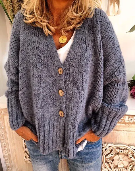 Plus Size Women Buttoned Casual Cardigans Sweater