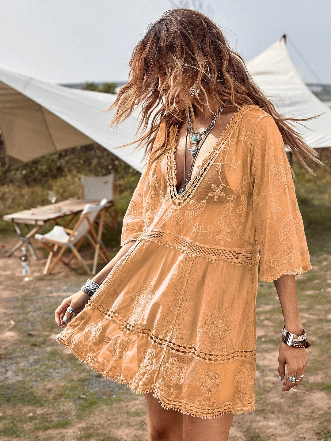 B2prity Women's Contrast Lace Bathing Suit Cover Up V-Neck Swimsuit Coverups Loose Swimwear Beach Dress Beachwear