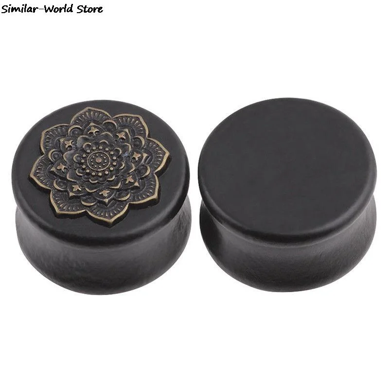 Black Natural Wood Mandala Flower Ear Plugs Tunnels Ear Expanders Earring Gauges Piercing Plug Ears Body Jewelry New Style