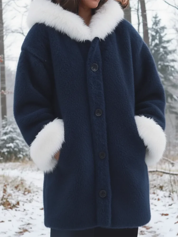 Cozy Fur-trimmed Mink Fleece Button-down Coat