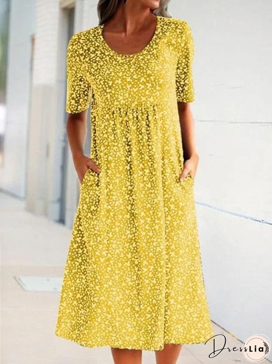 Round Neck Short Sleeve Floral Print Dress