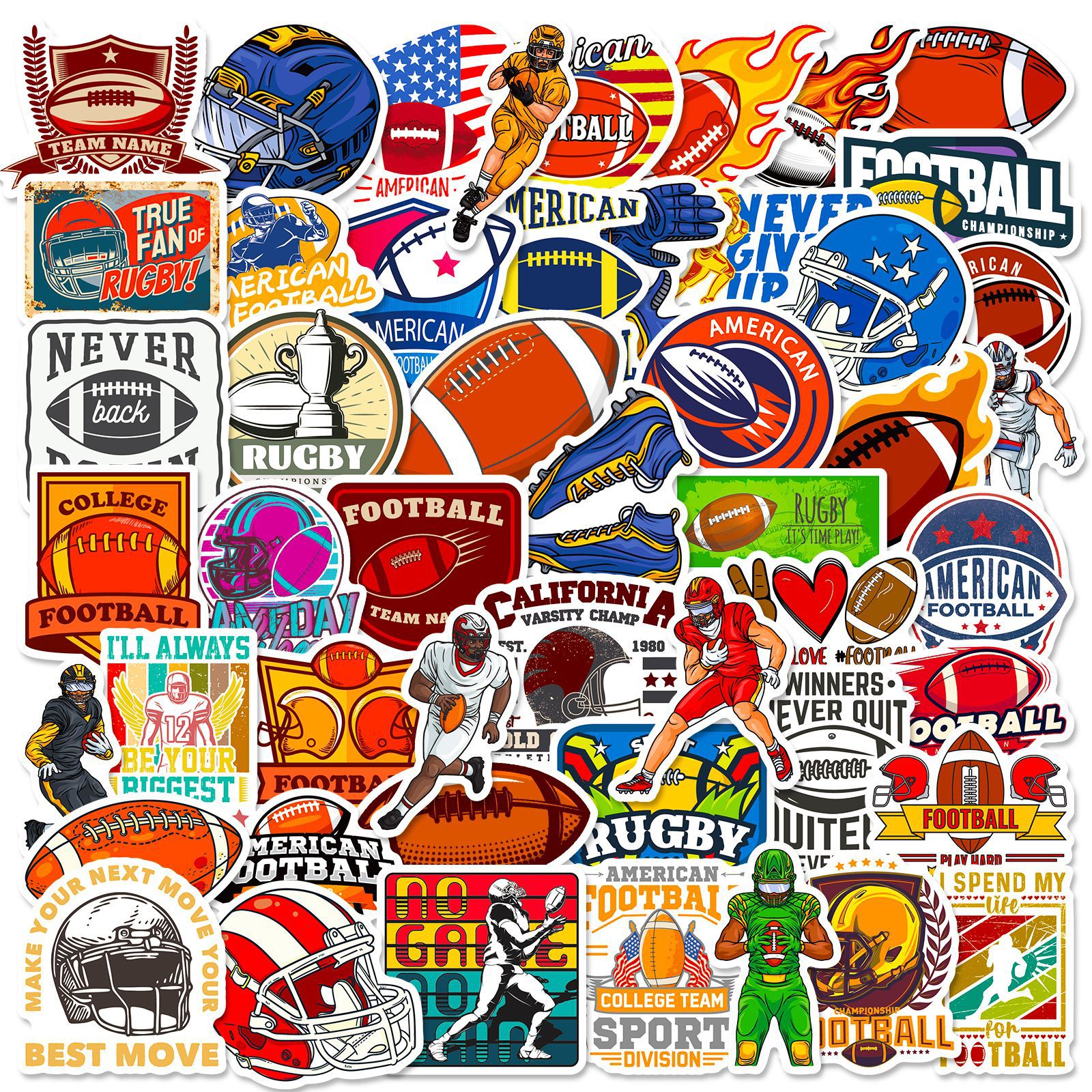 Wholesale 50-Pack American Football Stickers - Cartoon Graffiti Decals for Enthusiasts