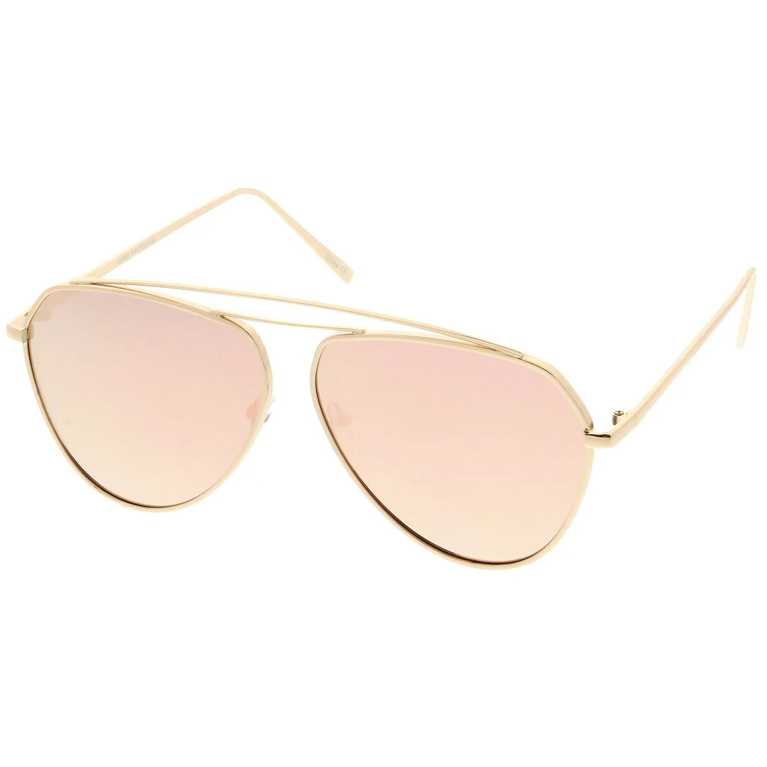 Oversize Metal Aviator glasses Curved Crossbar Colored Mirror Flat Lens 59mm