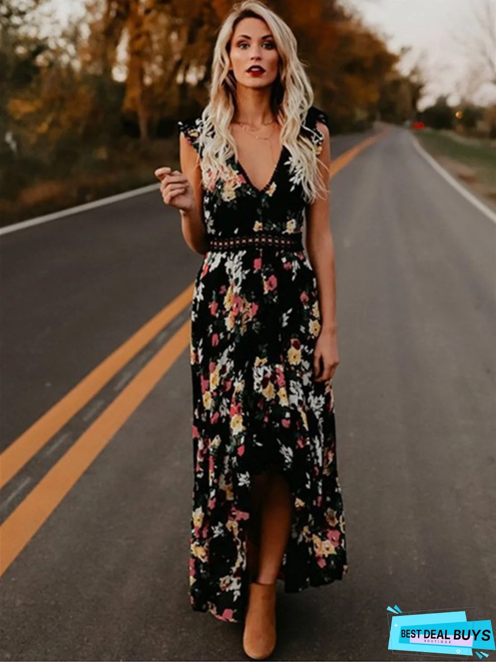 European and American Popular Dress Sleeveless Printing Irregular Dress Women