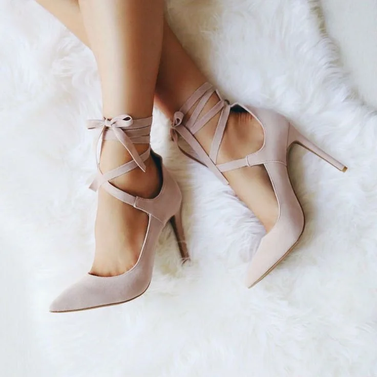 Blush Vegan Suede Pointed Toe Strappy Stiletto Heels Wedding Pumps |FSJ Shoes