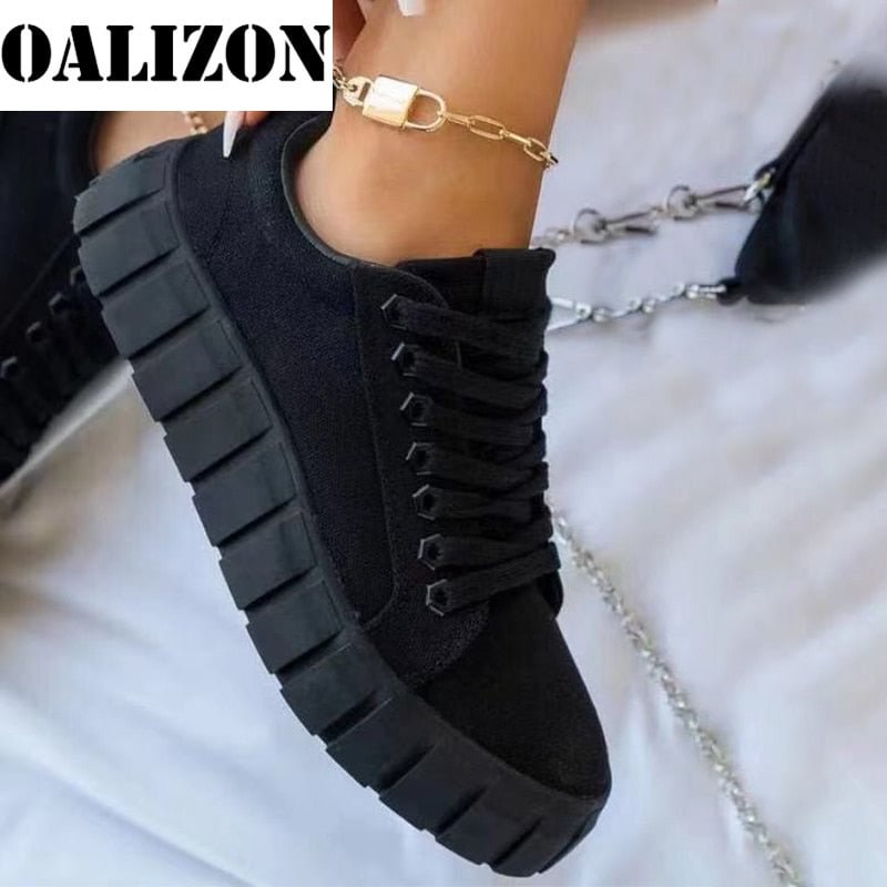 New Fashion Women Lace Up Casual Thick Bottom Flat Shallow Sneakes Sports Shoes Woman Lady Female Flats Running Trainers Shoes