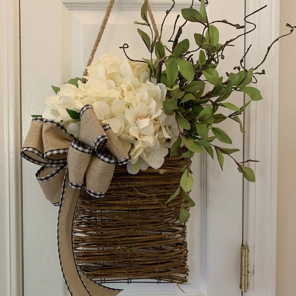 Spring Simulation Holiday Decoration Cream Hydrangea Flower Basket