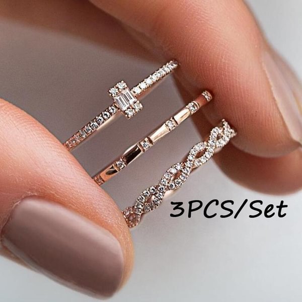 3PCS Charm Crystal Thin Stackable Twisted Ring Set for Women Solitaire Engagement Wedding Rings Band Rose Gold Plated Rings Jewelry Size 6 -9 - Shop Trendy Women's Fashion | TeeYours