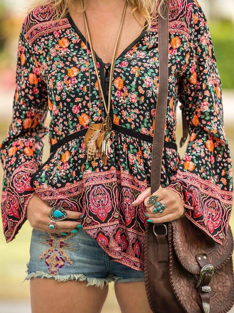 Fashion V-neck multicolor top