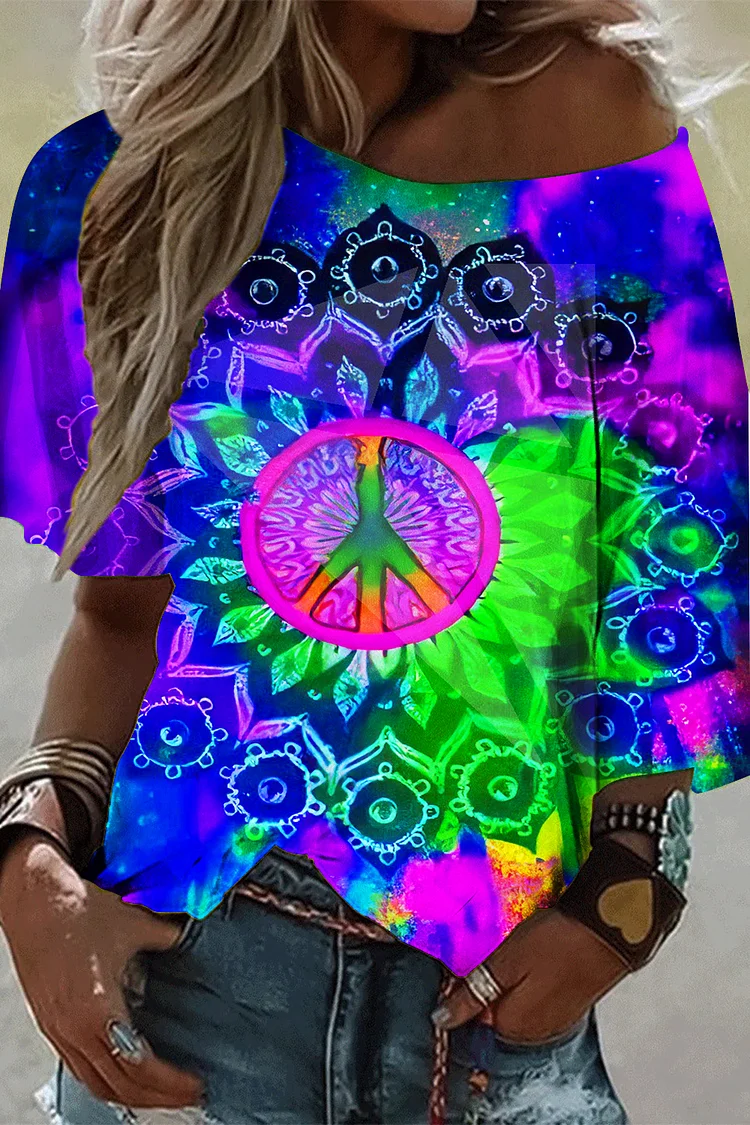 🔥kukelife🔥Hippie Psychedelic Tie-dye Peace & Loveart Pattern T-Shirt