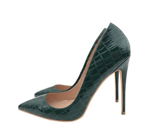 VCshoes Blackish Green Patent Leather Pointed Toe Women Shoes High Heel Pumps 12 Cm Stiletto Dress Pumps Shoes QP012