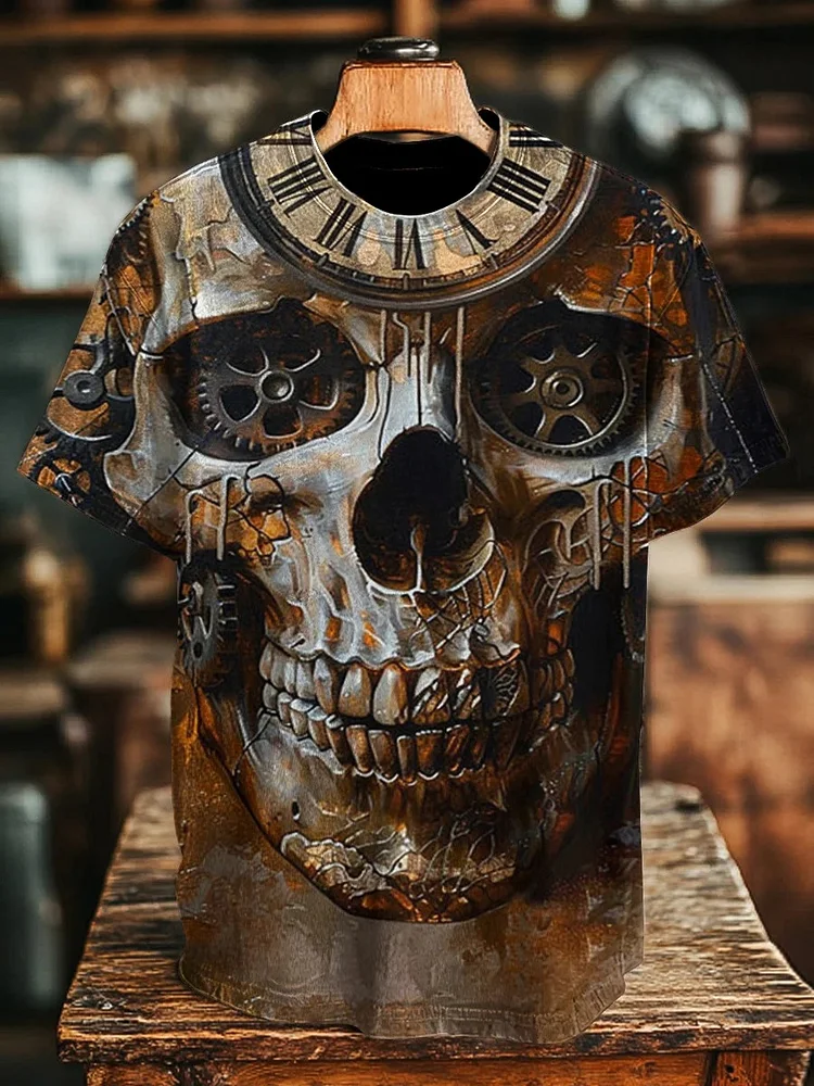 Teecade Teecade Antique Skull With Clock Faces And Gears Art Print T-shirt