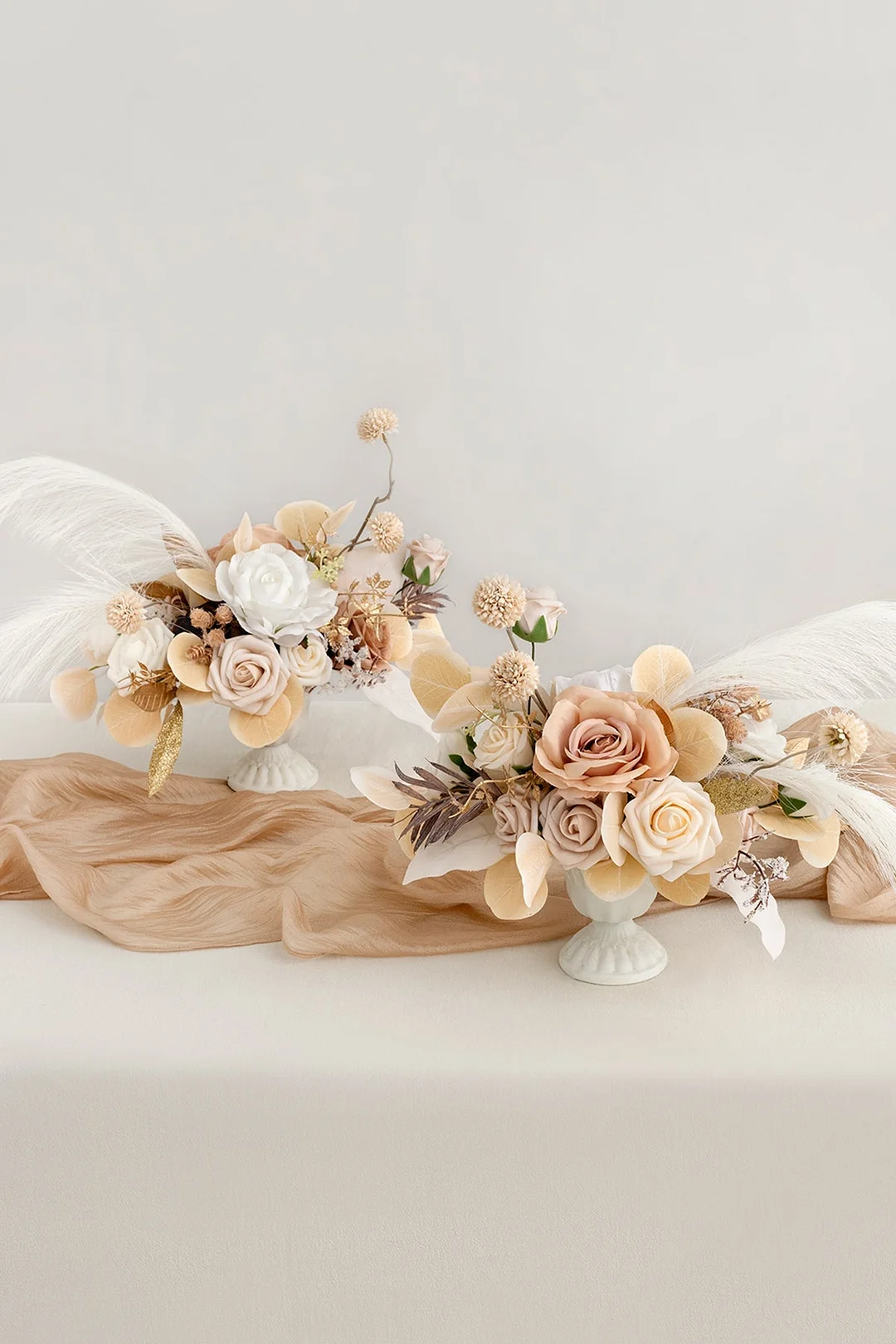 Large Floral Centerpiece Set in White & Beige