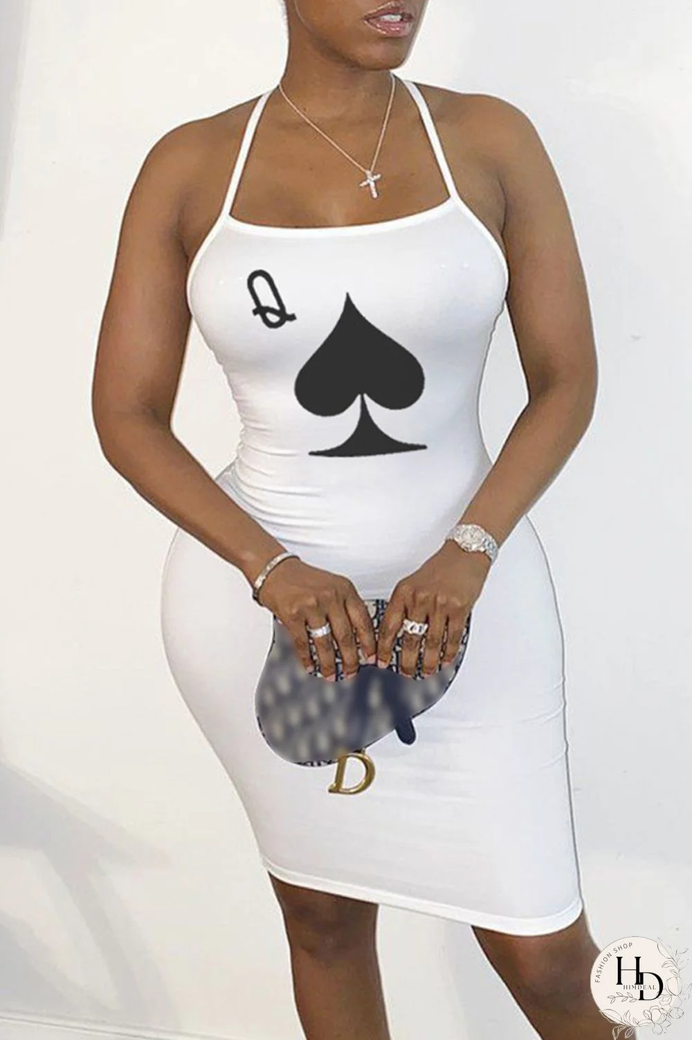 Black Sexy Casual Print Backless Spaghetti Strap Sleeveless Dress Dresses