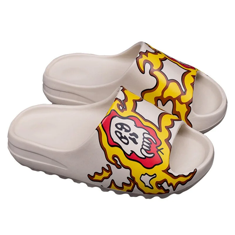 HUCHAO 2021 Summer New Men's Slippers Thick-Soled Non-Slip Sandals Female Graffiti Casual Home Beach Slippers EVA Cartoon Shoes