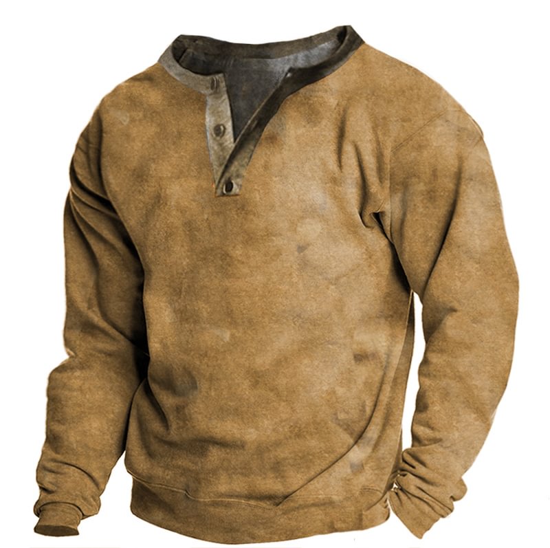 Men's Outdoor Vintage Color Henley Collar Sweatshirt-Compassnice®