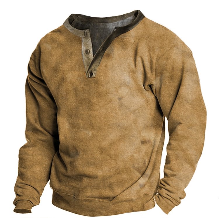 Men's Outdoor Vintage Color Henley Collar Sweatshirt