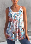 Plus Size Print Decorative Button Tunic Tank Top