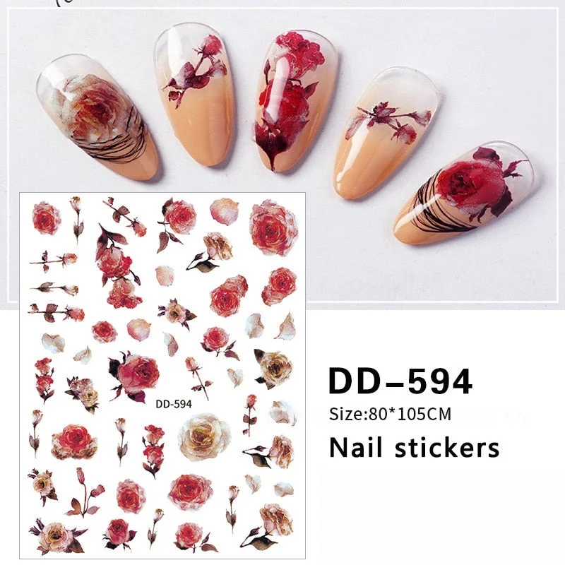 3D Rose Flowers Butterfly Sticker Sliders for Nails Elegant Leaf Floral Design Decals DIY Nail Art Decorations