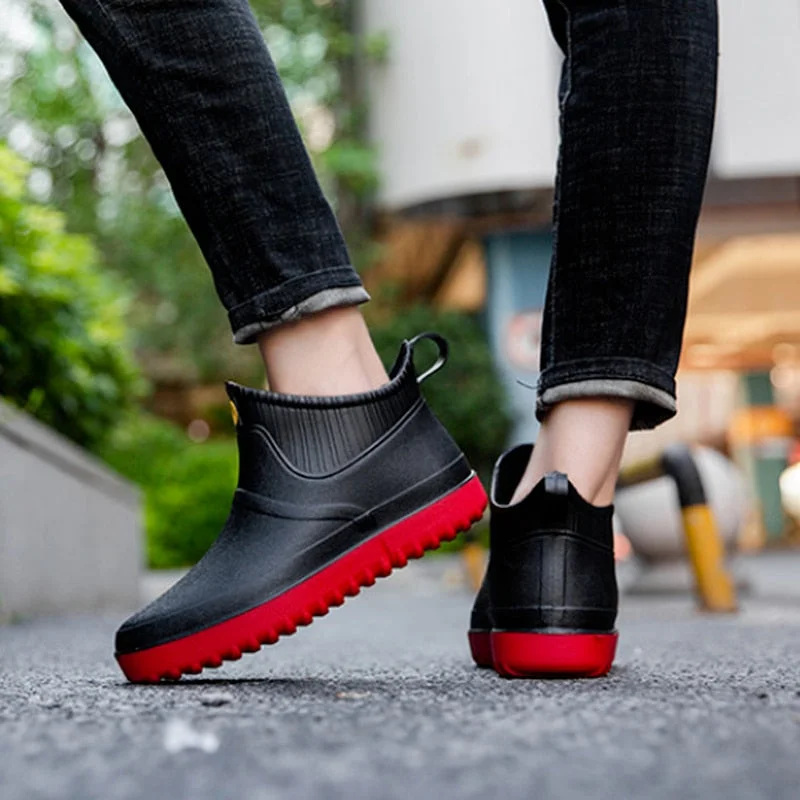 Men Non-slip Waterproof Rain Boots Short Tube Footwear Kitchen Work Fishing Car Wash Rubber Shoes Novelty Fashion