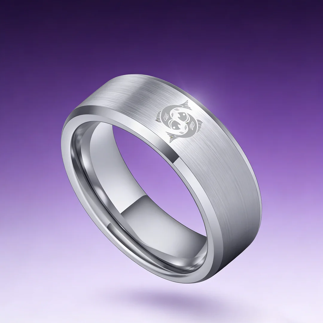 Mens Womens Sliver Pisces Tungsten Carbide Rings Sliver Edges and Laser Etched Wedding Bands Comfort Fit 4MM 6MM 8MM Width
