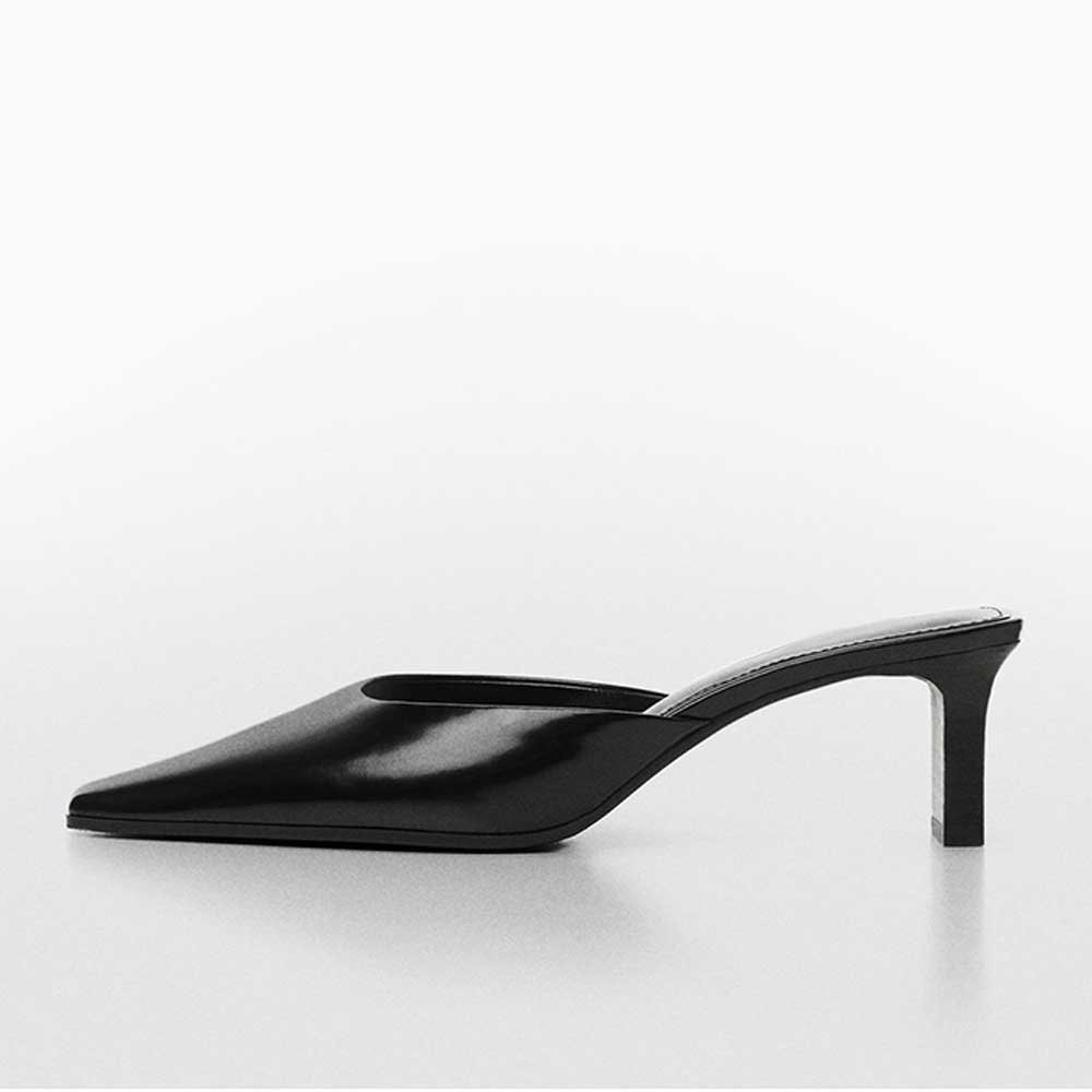 Black Vegan Leather Snip Toe Chunky Heel Formal Mules Nicepairs
