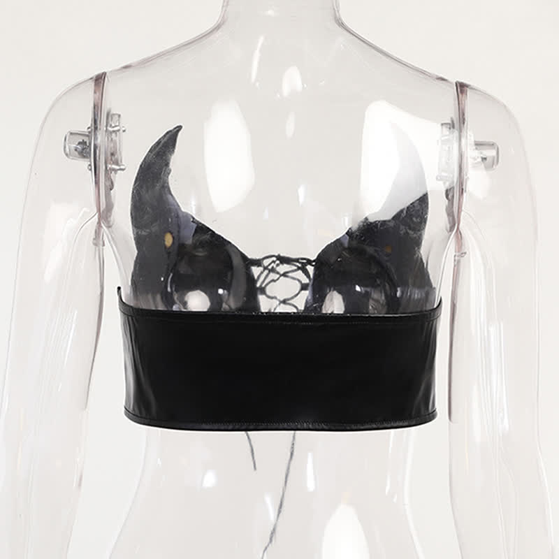 Gothic Little Demon PU Lace Up Crop Top