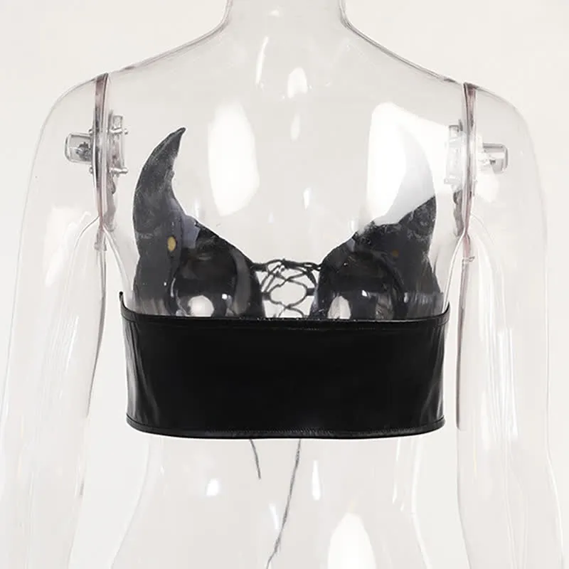 Gothic Little Demon PU Lace Up Crop Top