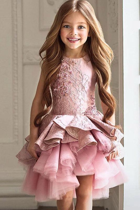 Beautiful Pink Scoop Neck Sleeveless Ball Gown Flower Girls Dress - lulusllly